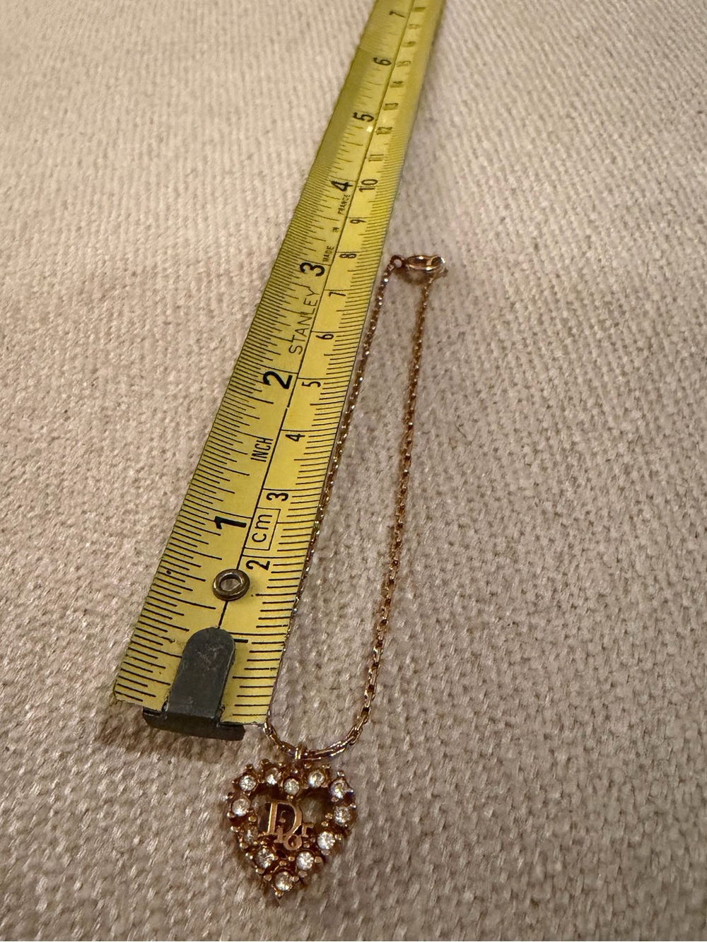 EUC Authentic Dior Gold Heart Charm Bracelet with Rhinestones